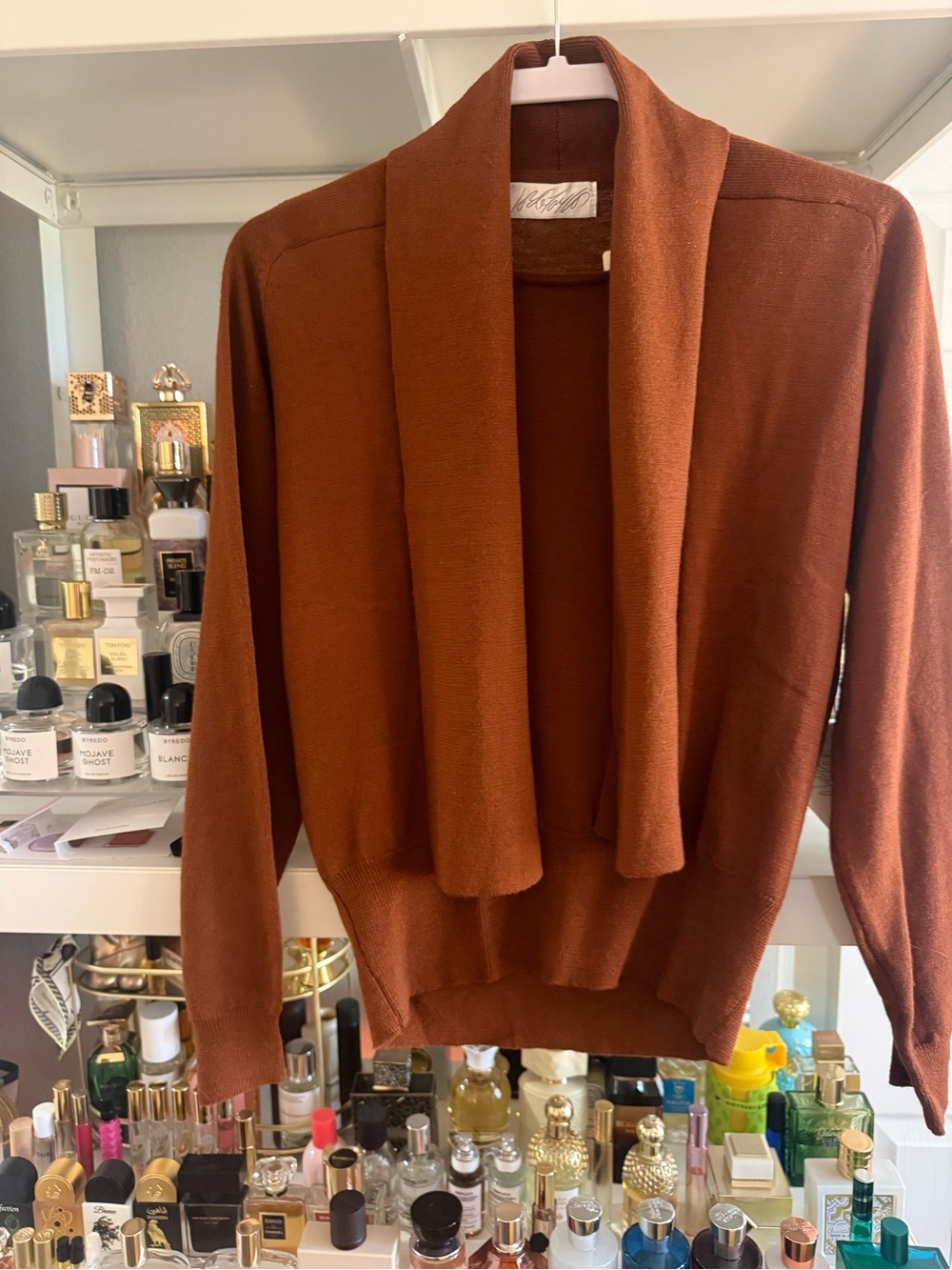 New Vintage Lord & Taylor, Merino Wool, Rust Terracotta, Tie-Neck  Sz M